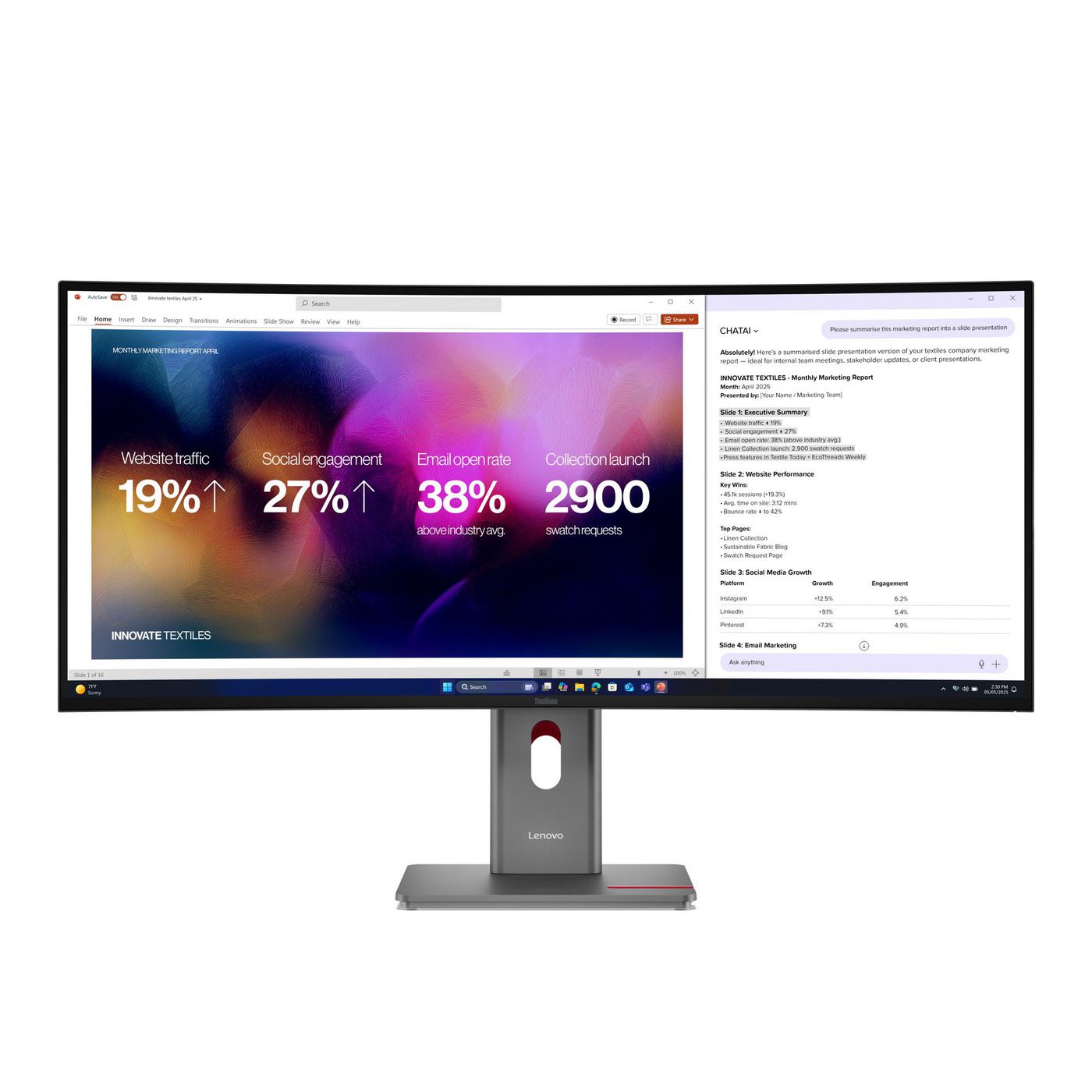 Lenovo ThinkVision P40Wd-40 – 39,7" Curved, 5120 × 2160, IPS, 120 Hz, Thunderbolt 4, KVM, LAN, HDR10