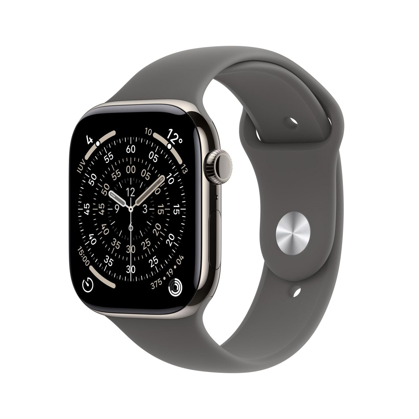 Apple Watch Series 11 46 mm GPS + Cellular – Titan Natur, Sportarmband Stein Grau, M/L, 50 m, für iPhone