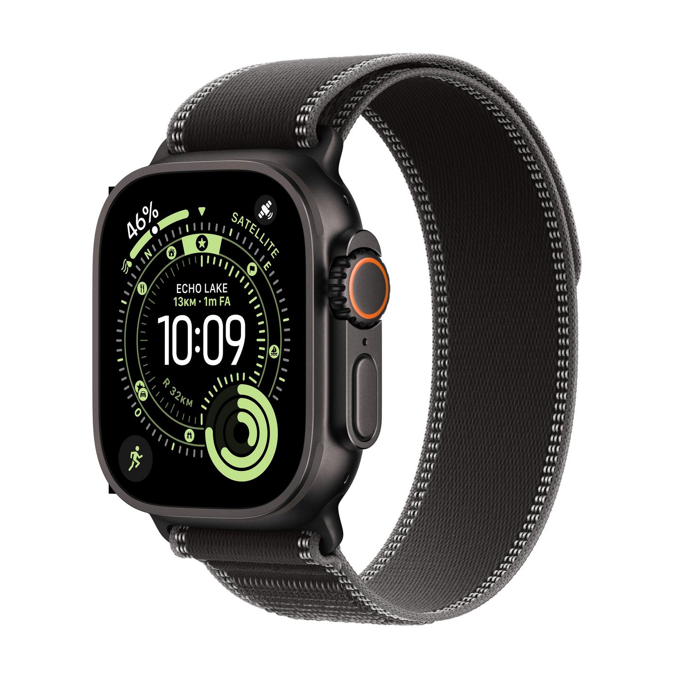 Apple Watch Ultra 3 49 mm GPS + Cellular – Titan Schwarz, Trail Loop, Schwarz/Anthrazit, S/M, 100 m, für iPhone
