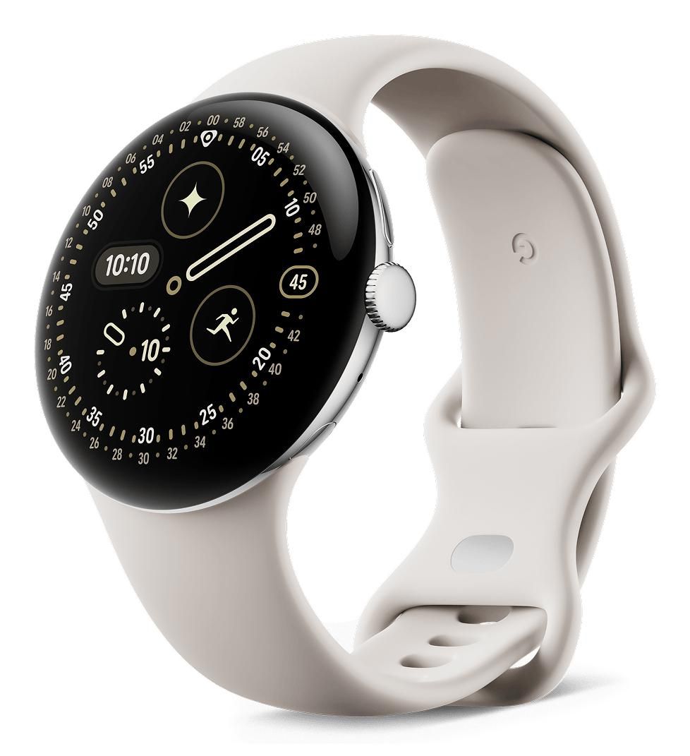 Google Pixel Watch 4 45 mm GPS – Aluminium Silber, Sportarmband, Beige, S/L, 50 m, für Android