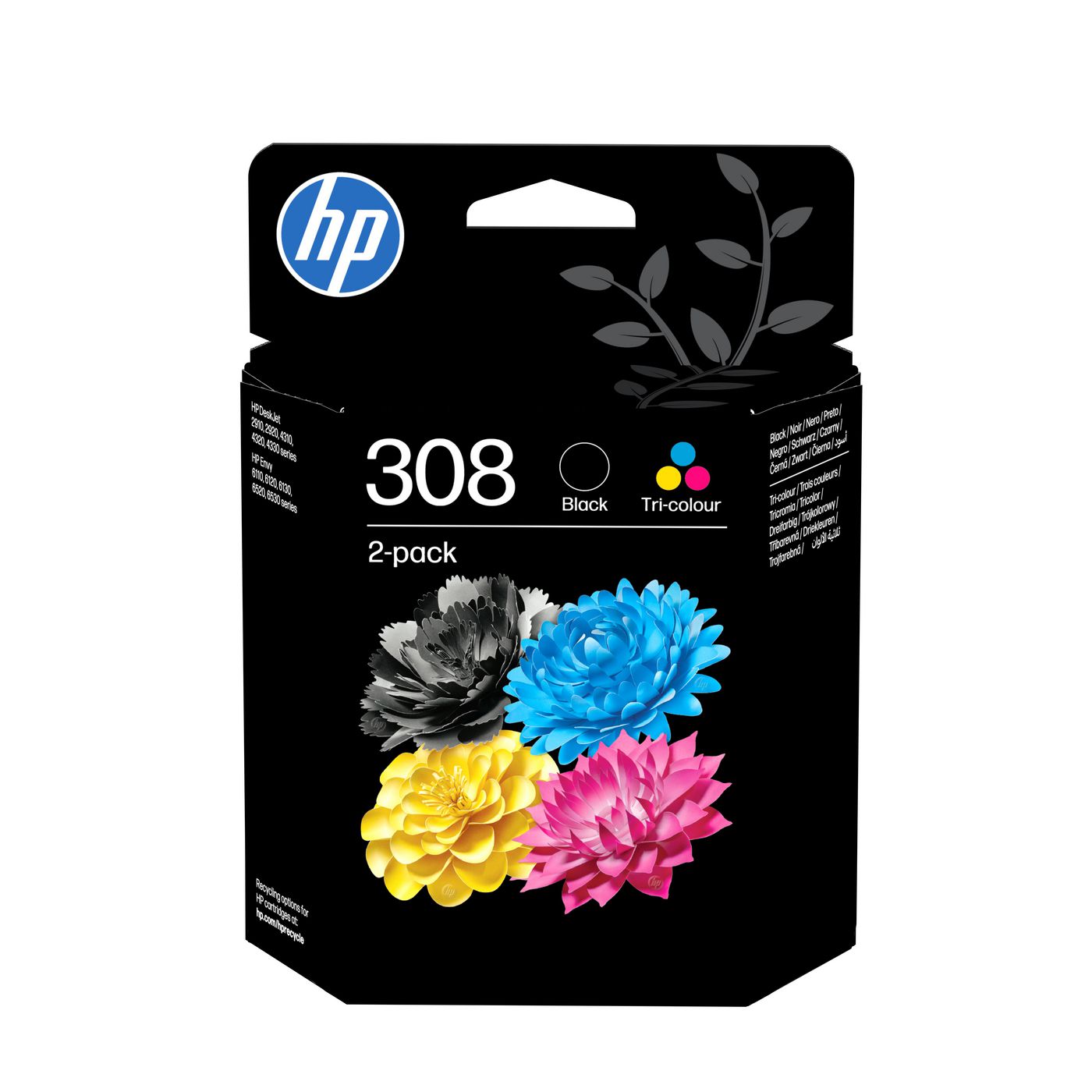 HP 308 Tintenpatronen-Multipack, Schwarz/Dreifarbig (Original) – für HP DeskJet 2900/4300, Envy 6110e/6120e…