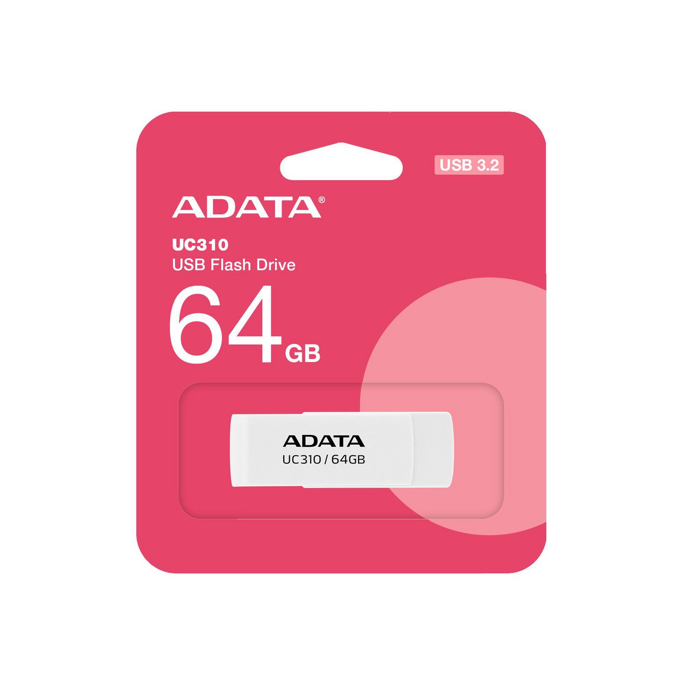 ADATA USB-Stick 64 GB – USB-A USB 3.2 Gen 1, 100 MB/s Lesen, Drehring, Weiss