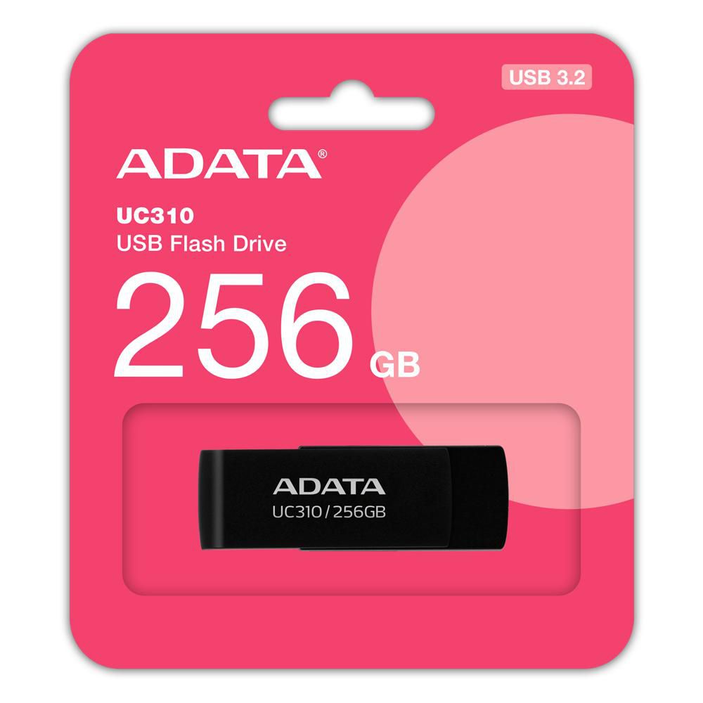 ADATA UC310 USB-Stick 256 GB – USB-A 3.2 Gen 1, 100 MB/s Lesen, Drehring, Schwarz