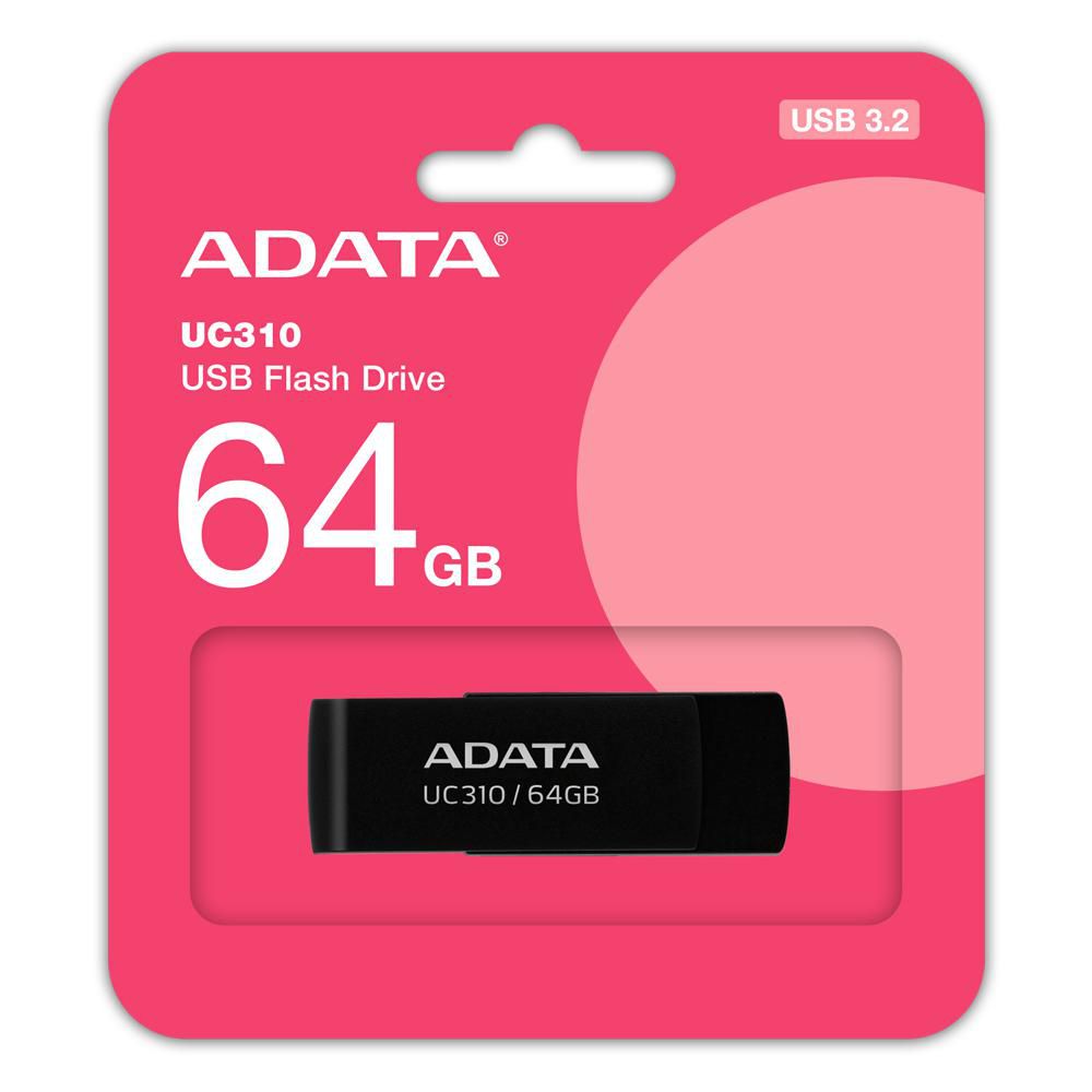 ADATA USB-Stick 64 GB – USB-A 3.2 Gen 1, 100 MB/s Lesen, Drehring, Schwarz