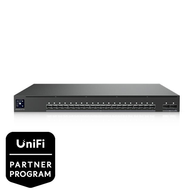 Ubiquiti Managed AV Switch, SDVoE/SMPTE ST 2110/AES67, 20× SFP+, 2× QSFP28, 800 Gbit/s, PTP, Schwarz
