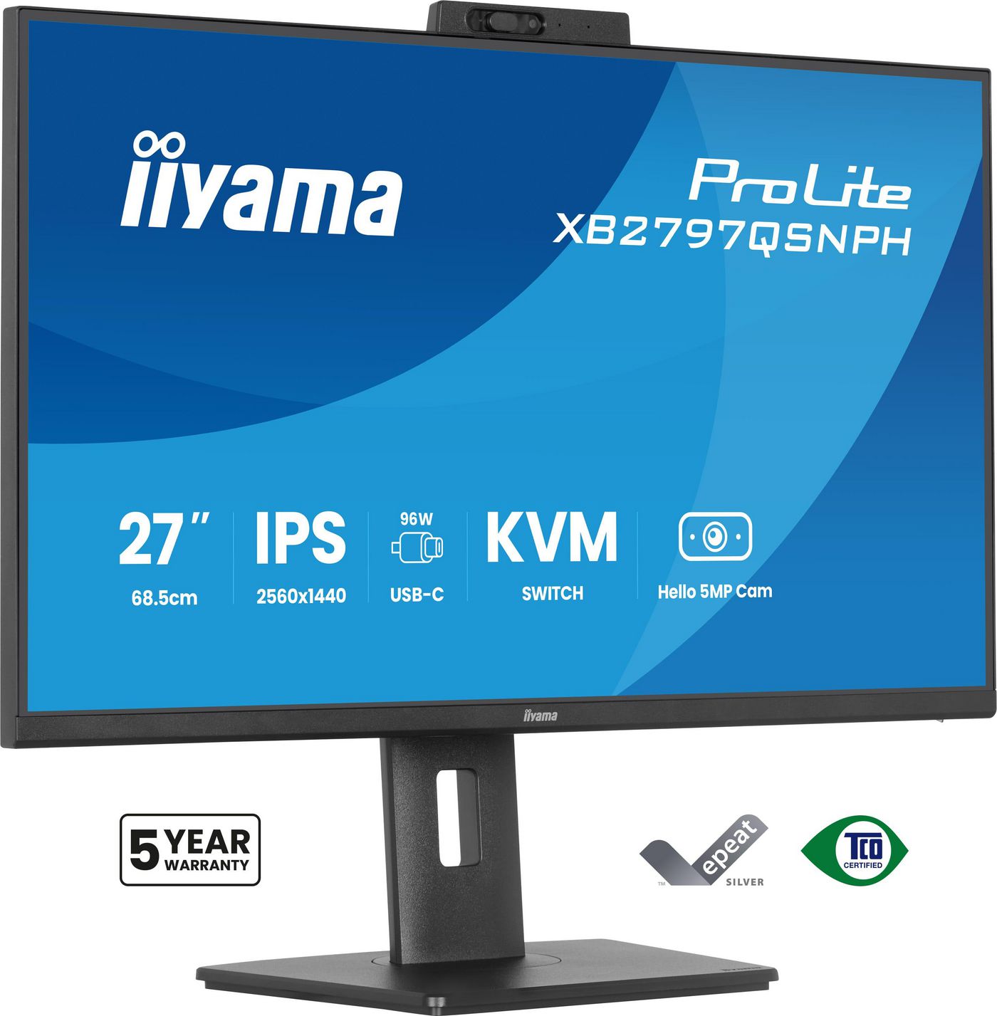 iiyama XB2797QSNPH-B1 – 27", 2560 × 1440 (WQHD), IPS, USB-C 96 W, Webcam, KVM, LAN
