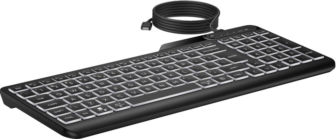 HP 405 Multi-Device Hintergrundbeleuchtete Tastatur – Kabelgebunden (USB-A) – Beleuchtet (Weiss) – Schwarz