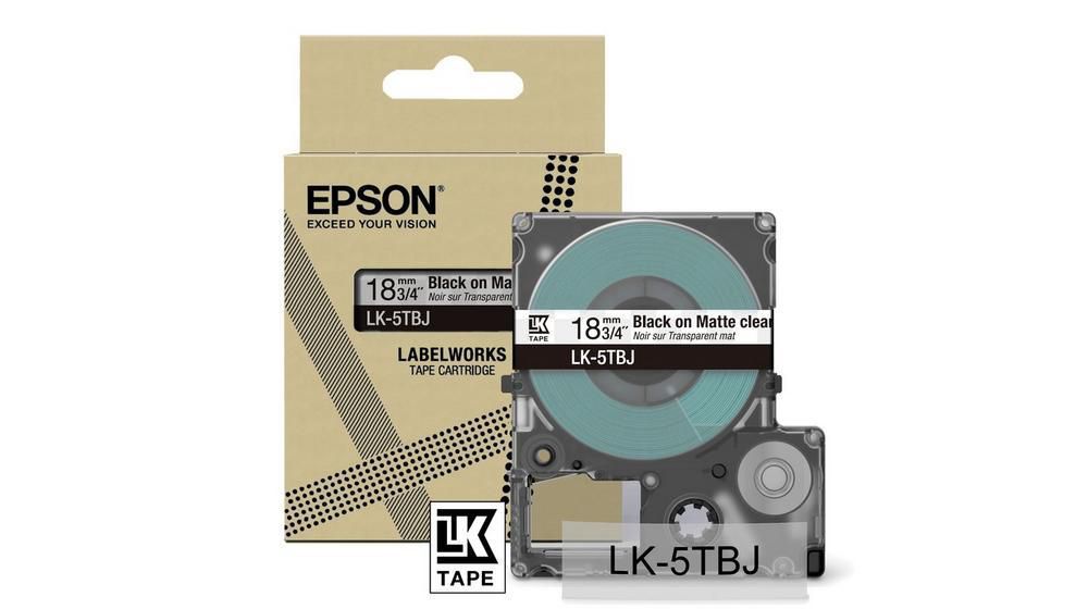 Epson LK-5TBJ Schriftband – Schwarz auf Transparent – 18 mm, Matt – für Epson LabelWorks