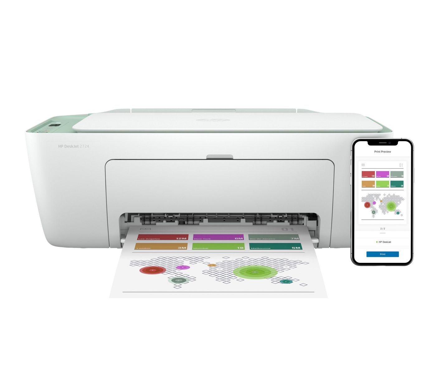HP DESKJET 2724 ALL IN ONE – Farbtintenstrahl-Multifunktionsdrucker, A4, 3-in-1, Duplex, WLAN, AirPrint, Mopri