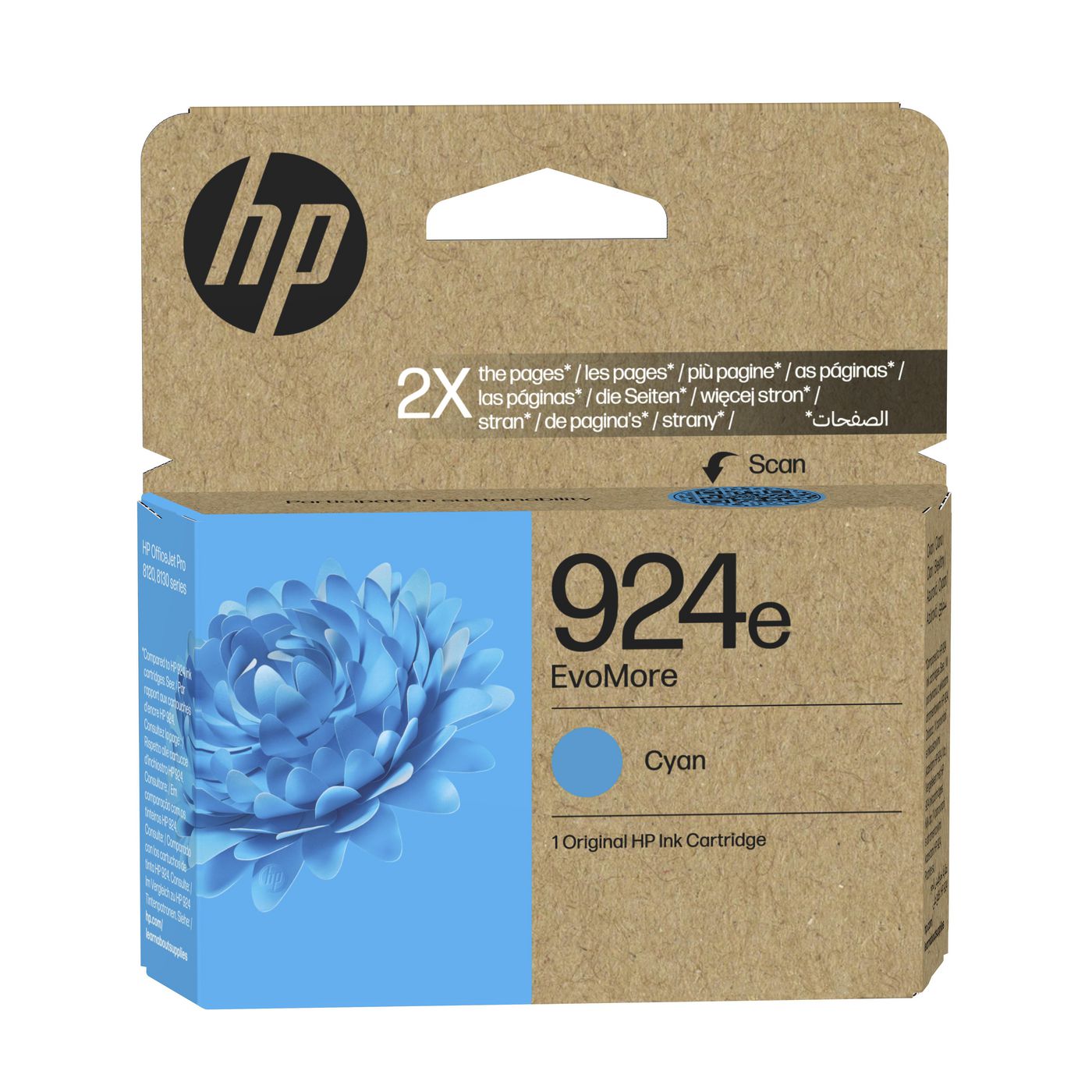 HP 924E Evomore XL Cyan Tintenpatrone (Original) – 800 Seiten – für HP OfficeJet Pro 8120e/8130e