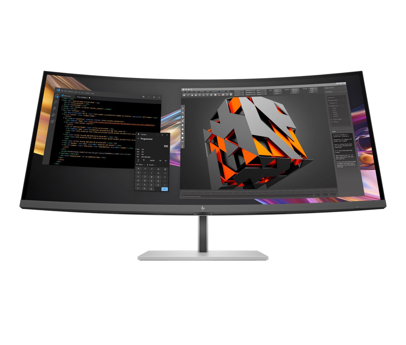 HP 738Pu – 37,5" Curved, 3840 × 1600 (UWQHD+), IPS Schwarz, Thunderbolt 4, KVM, LAN, DisplayHDR 400