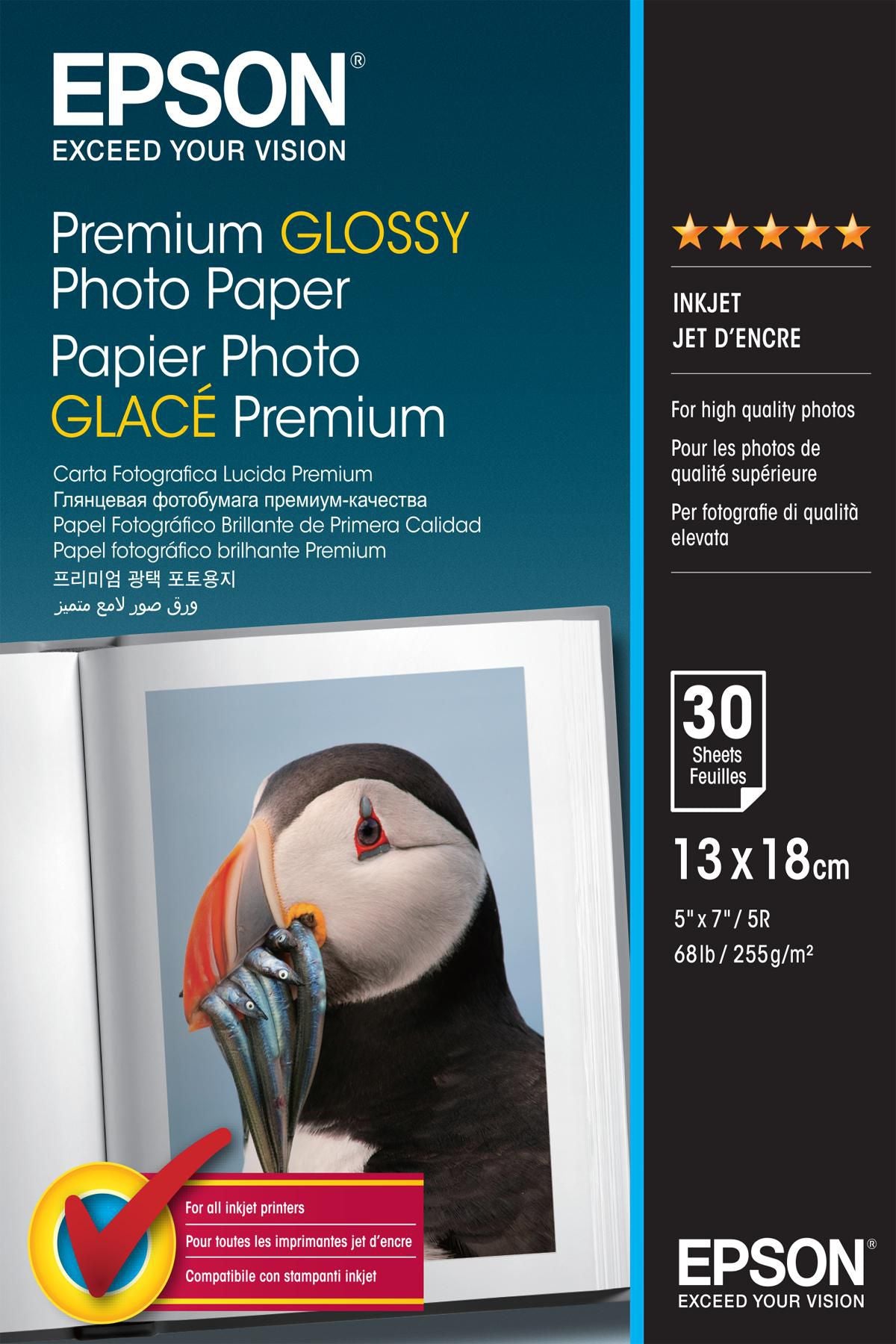 Epson Premium Glossy Fotopapier – glänzend, 130 × 180 mm, 255 g/m² – für Tintenstrahldrucker