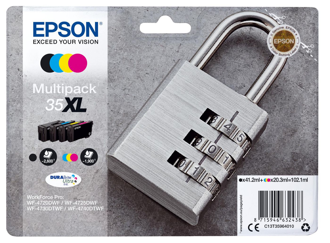 Epson Tintenpatronen-Multipack 35XL, CMYK, XL, 4er-Pack – für Inkjetdrucker/Multifunktionsgeräte