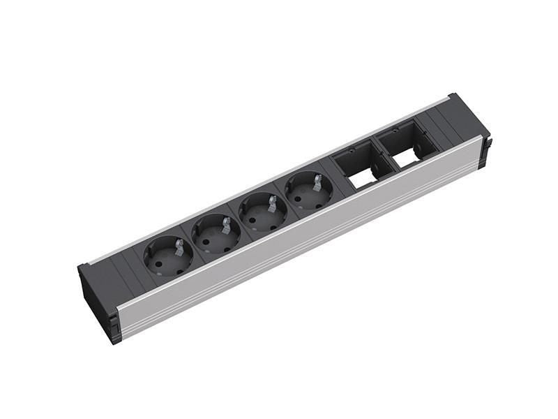 Bachmann Steckdosenleiste, 4×T13, Kindersicherung, Aluminiumgehäuse, 356 mm – schwarz/silber