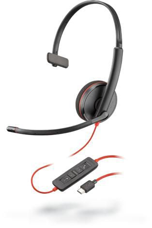 Poly Blackwire C3210 – Mono Headset – USB-C – Boom-Mikrofon, Stummschaltung – Schwarz/Rot – für PC/Mac
