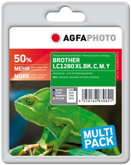 AgfaPhoto LC1280XL Tintenpatronen-Multipack, Schwarz/Cyan/Magenta/Gelb (Kompatibel) – für Brother LC1280XL