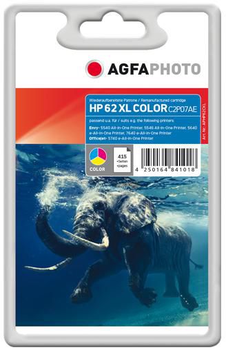 AgfaPhoto HP 62XL Dreifarbig Tintenpatrone (Original) – 415 Seiten – für HP 62 – C2P07EA