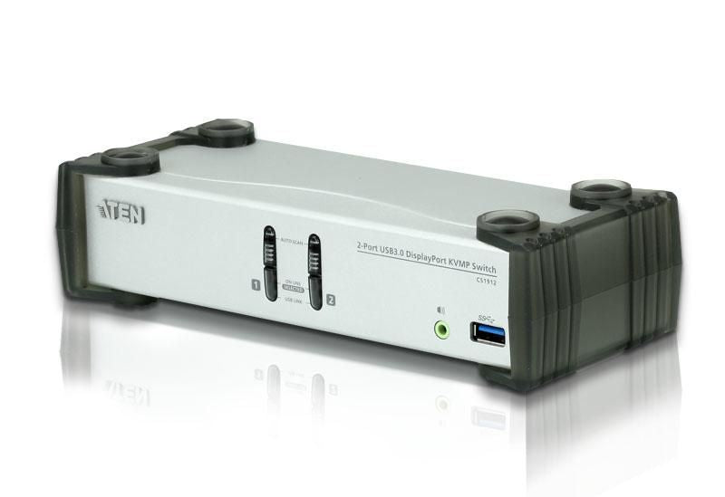 ATEN KVM-Switch, DisplayPort/USB 3.2 Gen 1, 4K (3840 × 2160), USB-Hub, Audio, HDCP, automatische Schaltung
