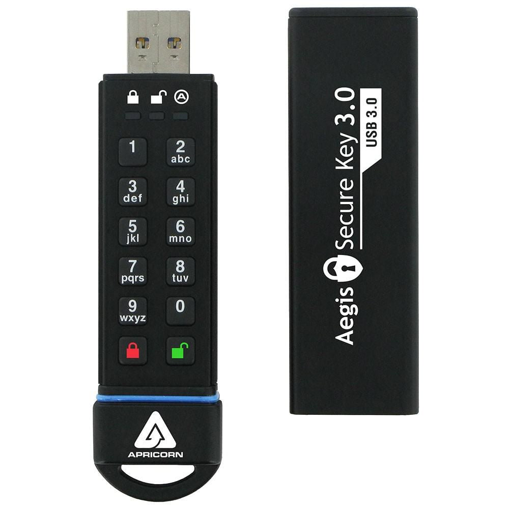 Apricorn Aegis Secure Key USB3 120 GB – Kappe, USB 3.2 Gen 1, 195/162 MB/s, für Windows, macOS, Linux