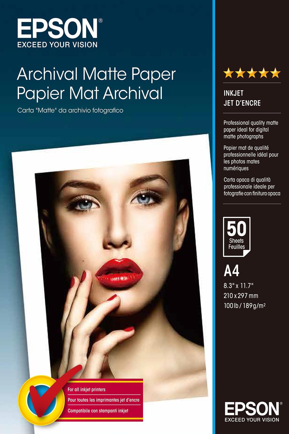 Epson Fotopapier – matt, A4, 192 g/m² – für Inkjet-Drucker