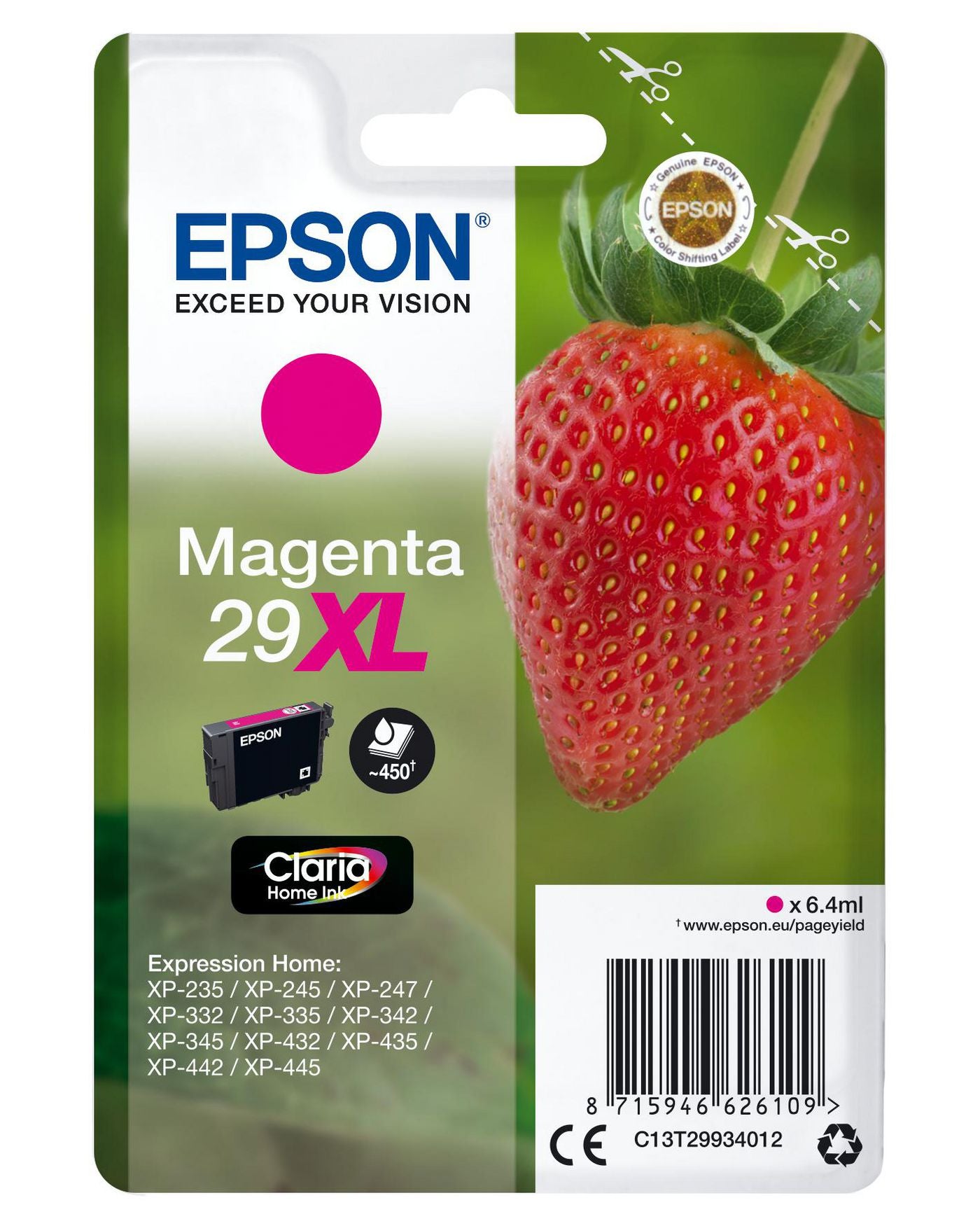 Epson Tintenpatrone 29XL, Magenta, 450 Seiten – für Tintenstrahldrucker/Multifunktionsgeräte