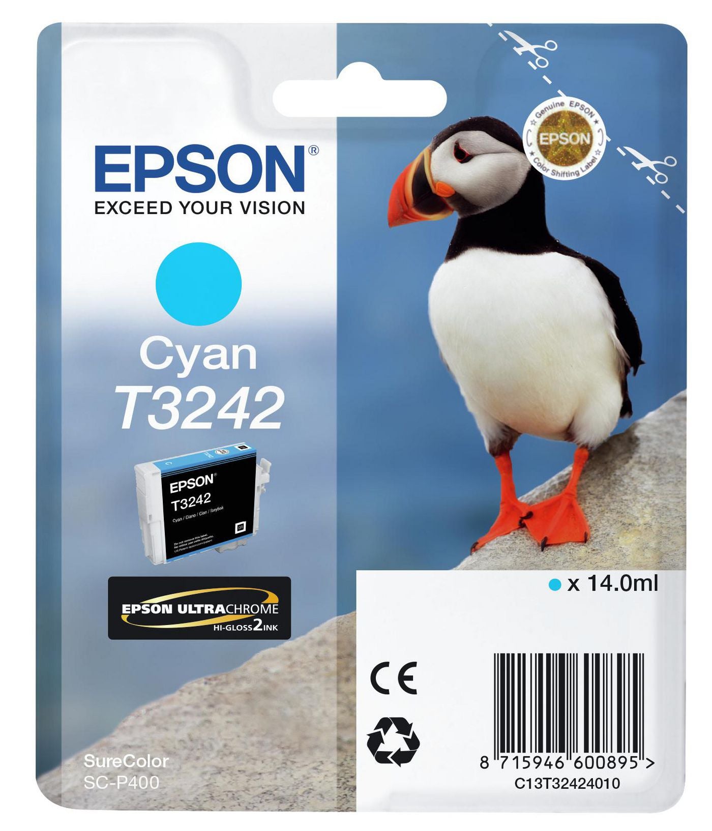 Epson Tintenpatrone T3242, cyan, original