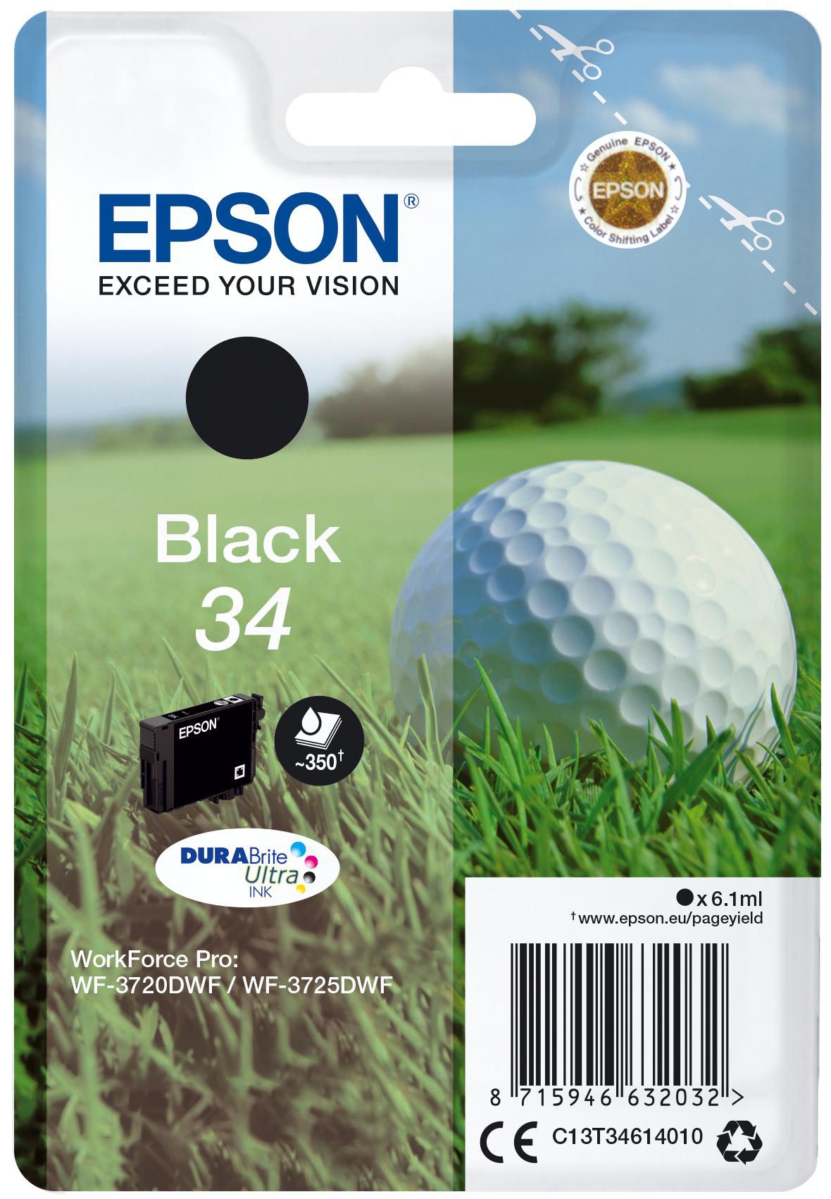 Epson 34 Schwarz Tintenpatrone (Original) – 350 Seiten – für WorkForce Pro WF-3725DWF/WF-3720DWF