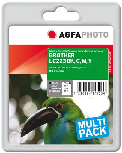 AgfaPhoto LC223VALBPDR Tintenpatronen-Multipack, Schwarz/Cyan/Magenta/Gelb (Kompatibel) – für Brother