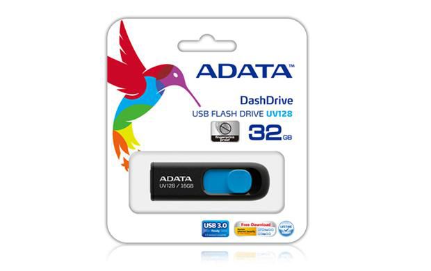 ADATA DashDrive UV128 USB-Stick 128 GB – USB-A 3.2 Gen 1, 90/40 MB/s, Dia, Schwarz/Blau