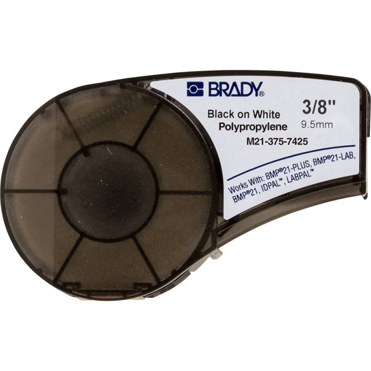 Brady Schriftband – Schwarz auf Weiss – 9,5 mm × 6,4 m, Polypropylen – für Brady BMP21/M210/M211