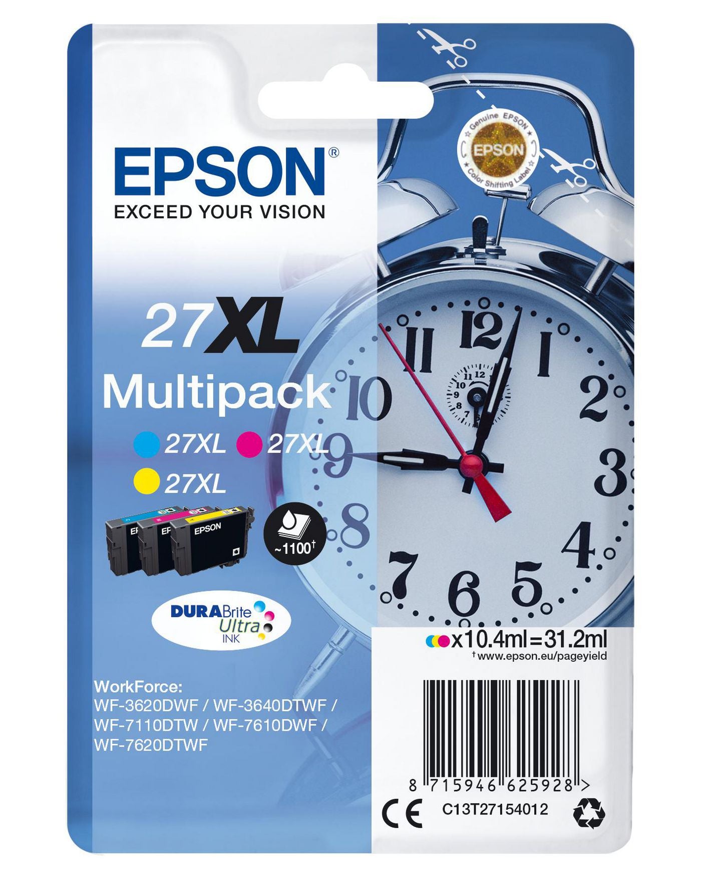 Epson Tintenpatronen-Multipack 27XL (C13T27154022), XL, original – für WorkForce WF-7720/7715/7710