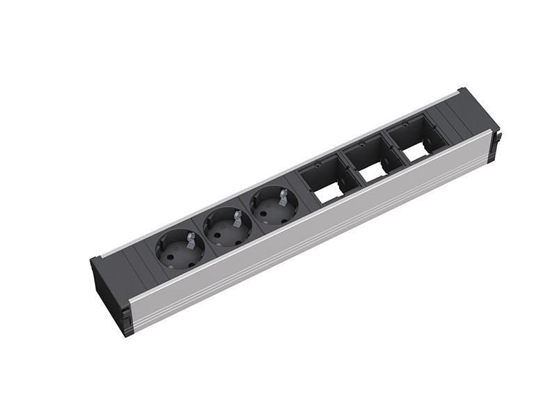 Bachmann Steckdosenleiste – 3×T13, 0,356 m, Kinderschutz, Aluminium, Schwarz/Silber