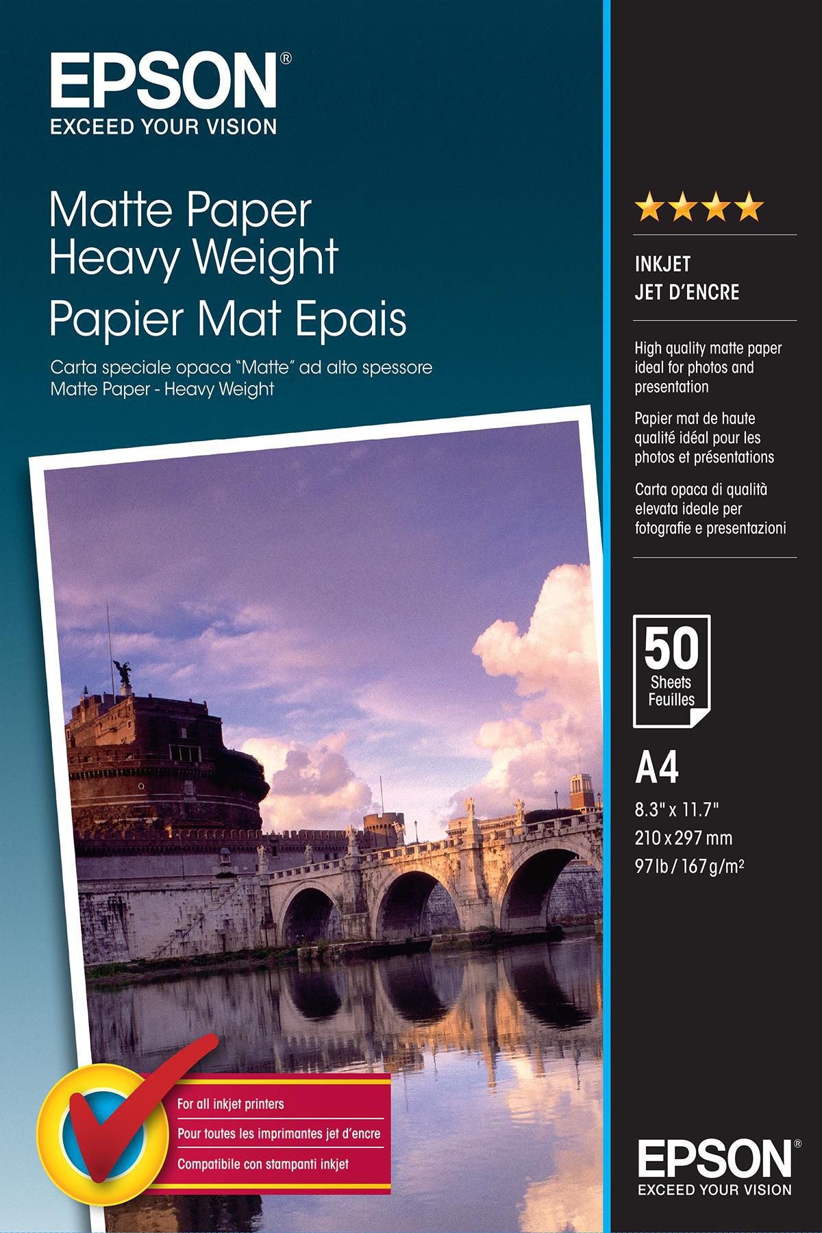 Epson Fotopapier – matt, A4, 167 g/m², 50 Blatt, einseitig – für Tintenstrahldrucker