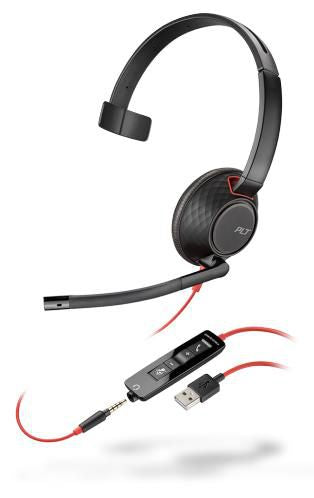 Poly Blackwire 5210 C5210 USB A – Mono Headset – USB‑A – Boom-Mikrofon, Rauschunterdrückung – Schwarz/Rot