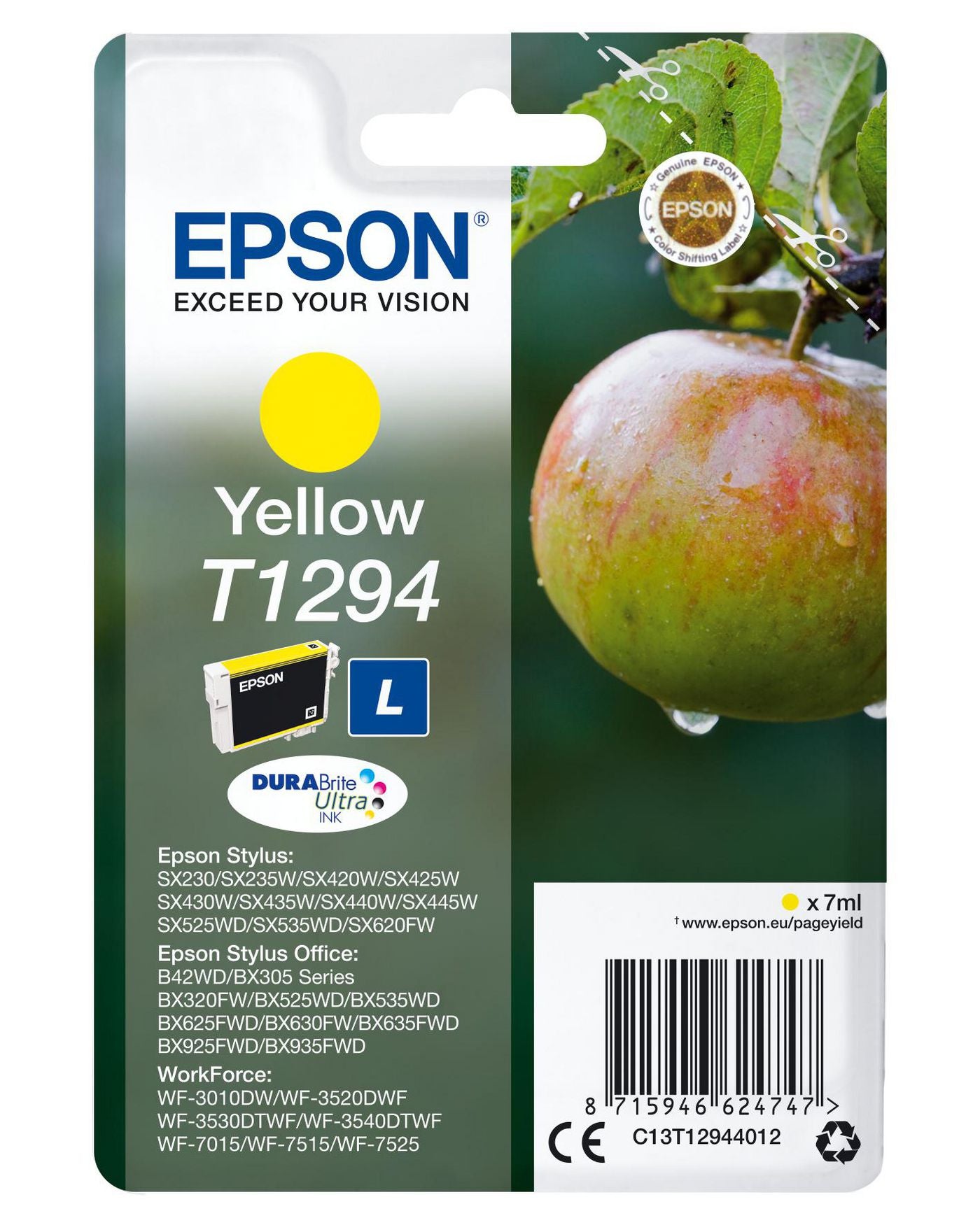 Epson T1294 Gelbe Tintenpatrone (Original) – für WorkForce WF-3520DWF/7525, Stylus SX620FW/SX525WD