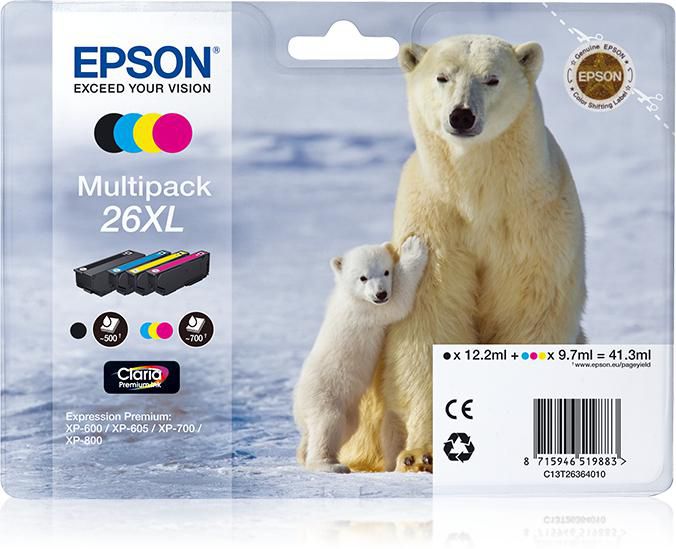 Epson Tintenpatronen-Multipack 26XL, CMYK, 4er-Pack – für Inkjet-Multifunktionsgeräte