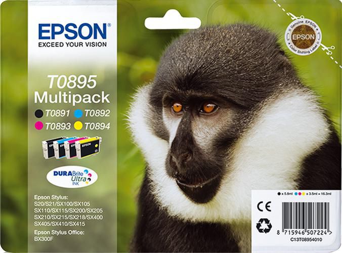 Epson Tintenpatronen-Multipack T0895, CMYK, 4er-Pack – für Inkjetdrucker und Multifunktionsgeräte