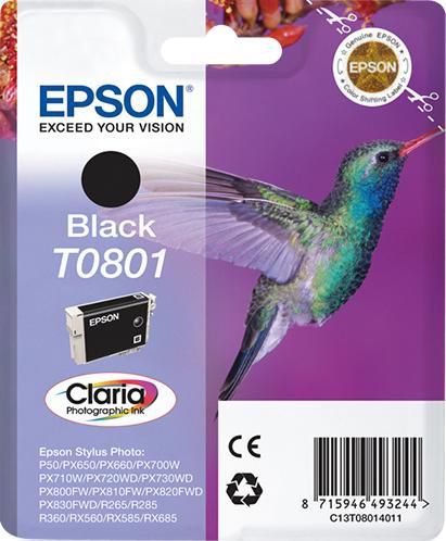Epson T0801 Schwarz Tintenpatrone (Original) – 7,4 ml – für Stylus Photo RX685/585/560 …