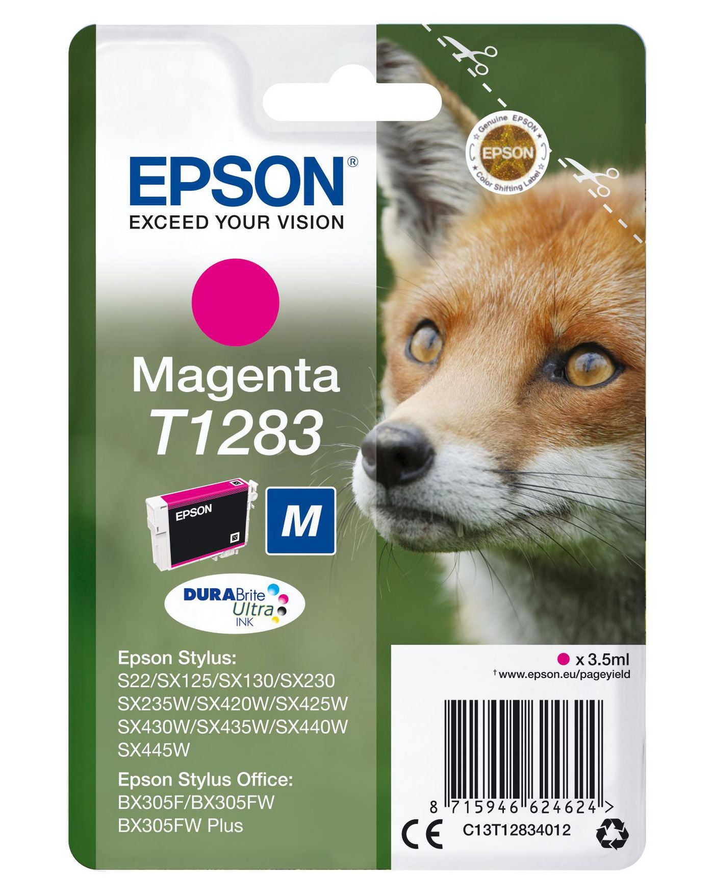 Epson T1283 Magenta Tintenpatrone (Original) – 3,5 ml – für Stylus SX445W/440W/435W/420W/235W …