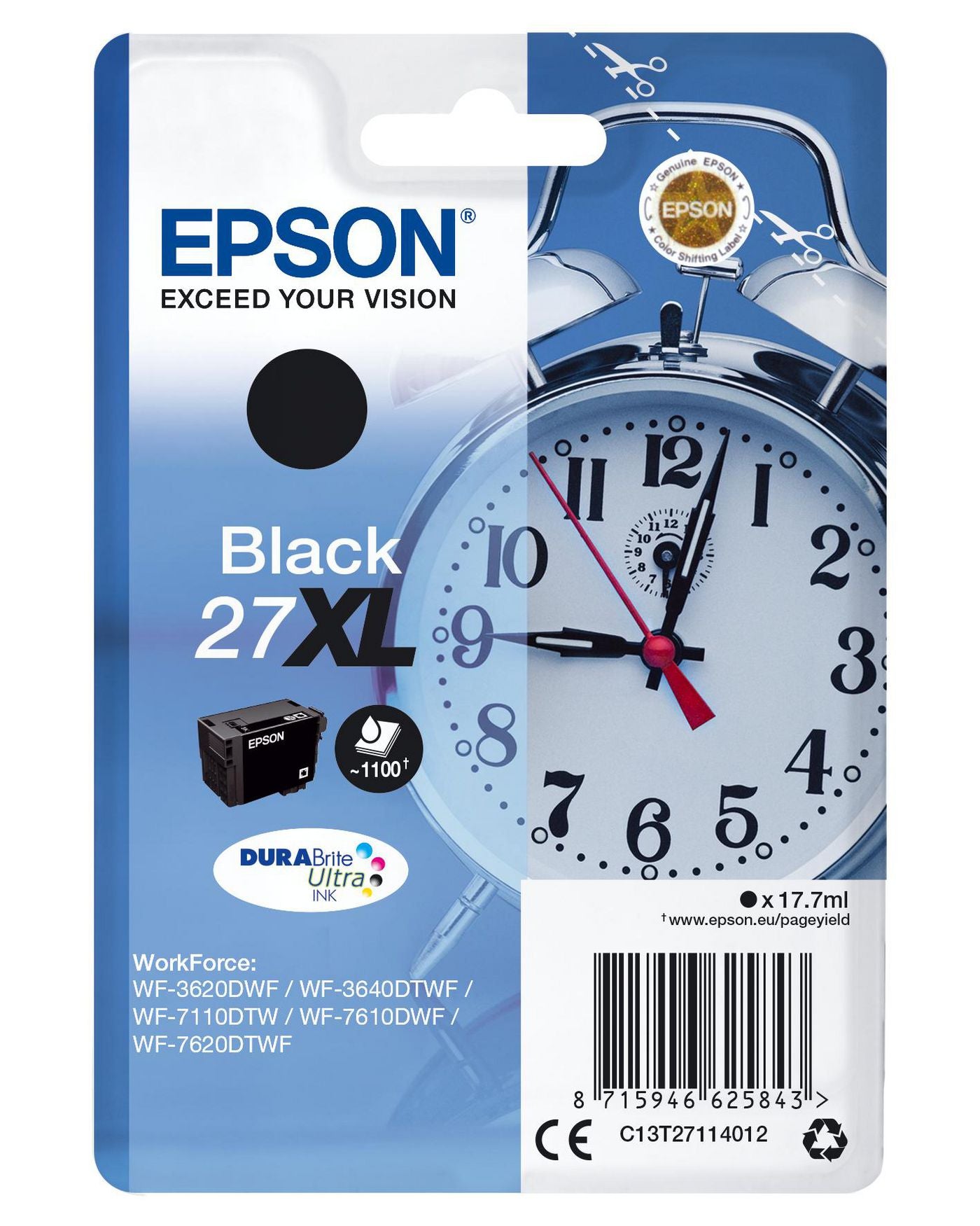 Epson Tintenpatrone 27XL, Schwarz, 1'100 Seiten – für Inkjetdrucker/Multifunktionsgeräte