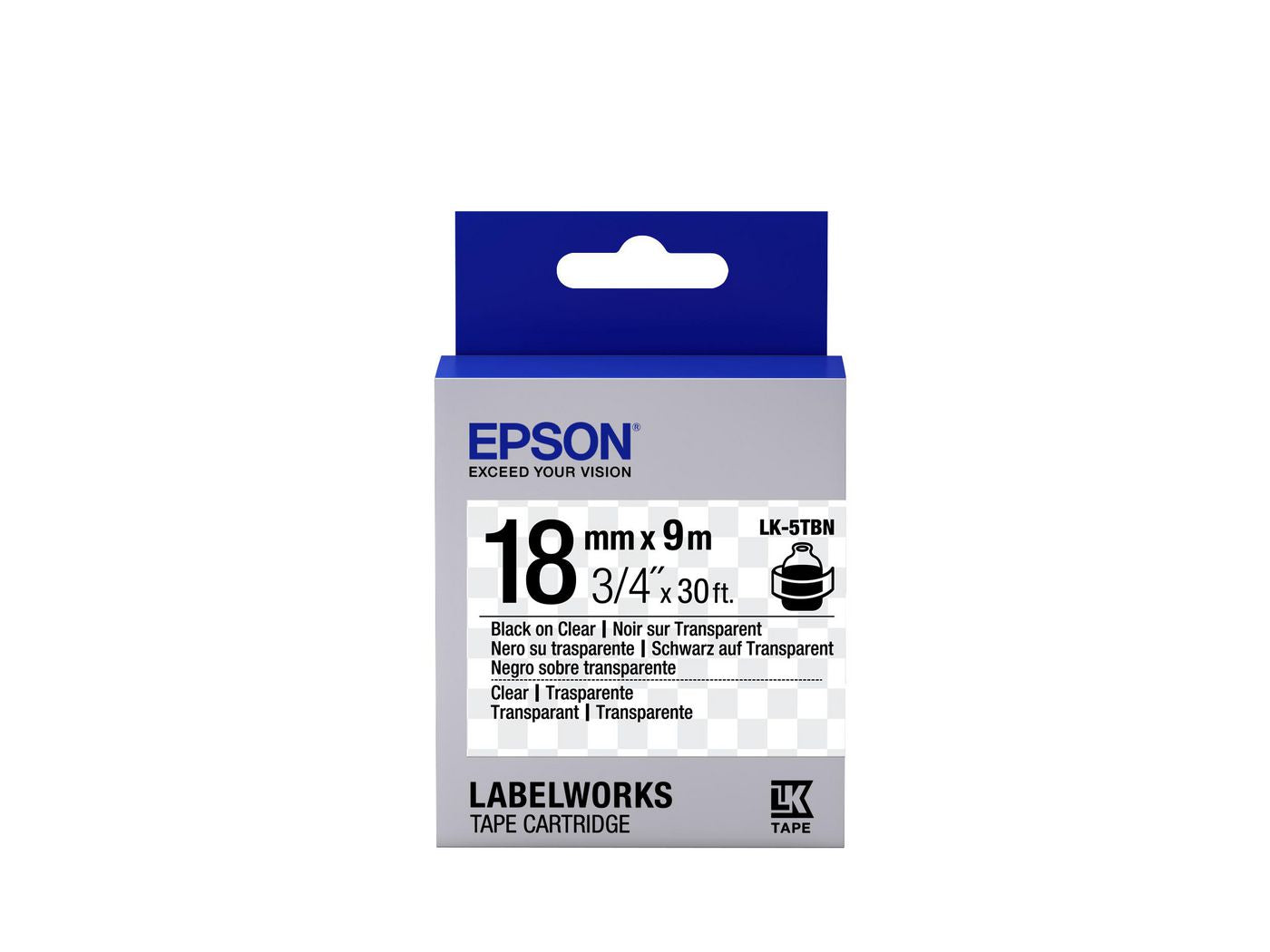 Epson Schriftband – 18 mm × 9 m, transparent, schwarz – LK-5TBN