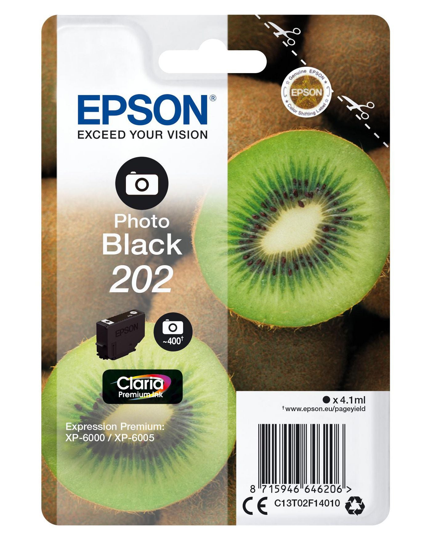 Epson 202 Foto-Schwarz Tintenpatrone (Original) – 400 Seiten – für 202