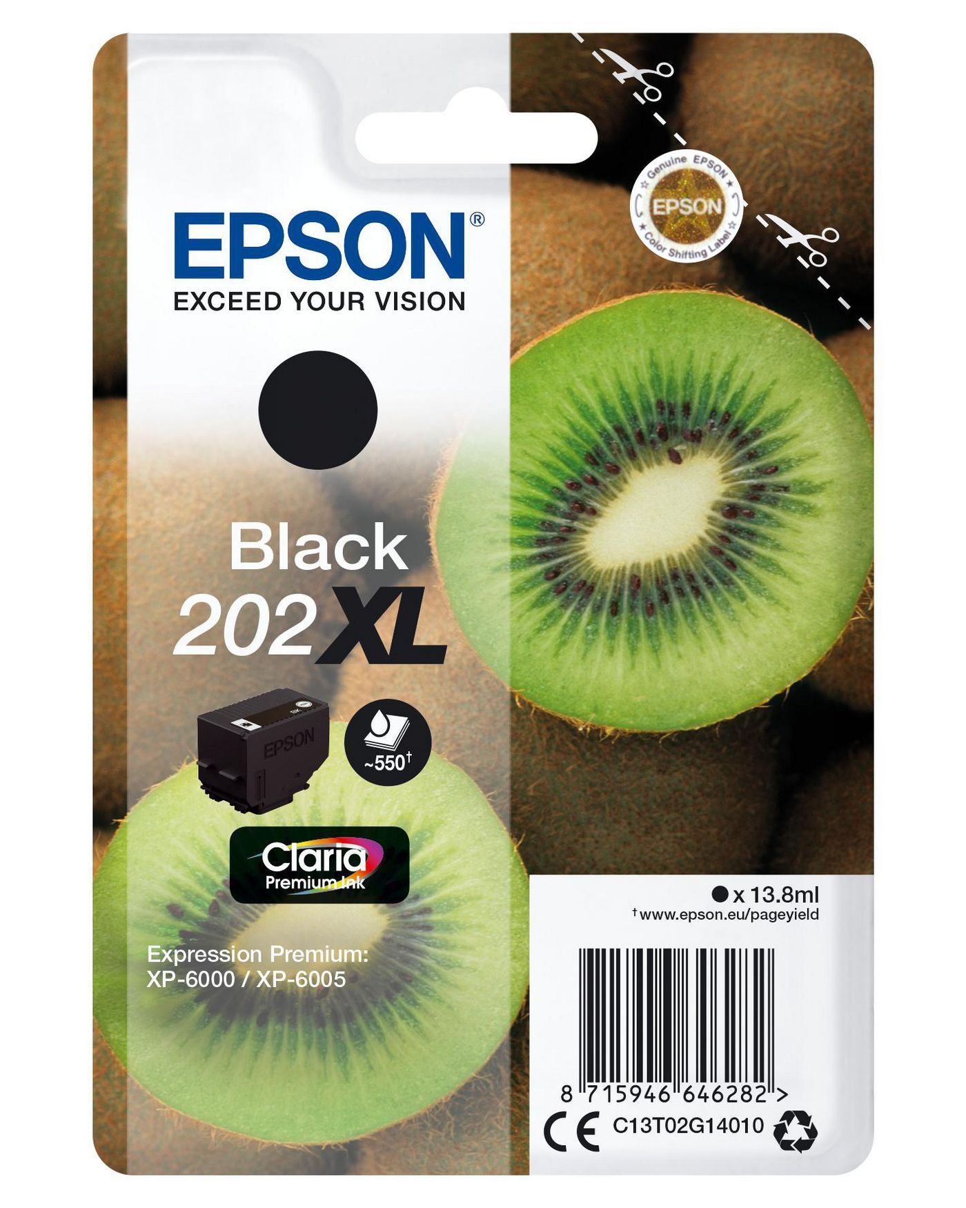 Epson 202XL Schwarz Tintenpatrone (Original) – 550 Seiten – für Epson 202XL – C13T02G14020