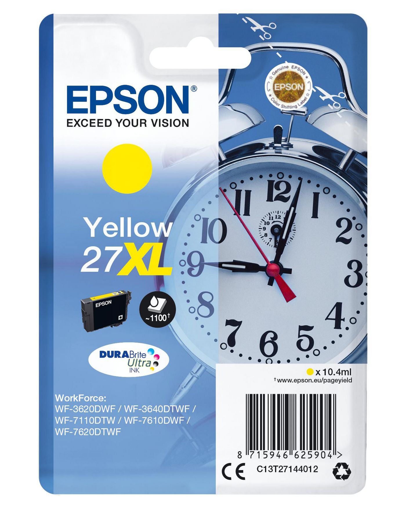 Epson Tintenpatrone 27XL, Gelb, 1'100 Seiten – für Tintenstrahldrucker/Multifunktionsgeräte