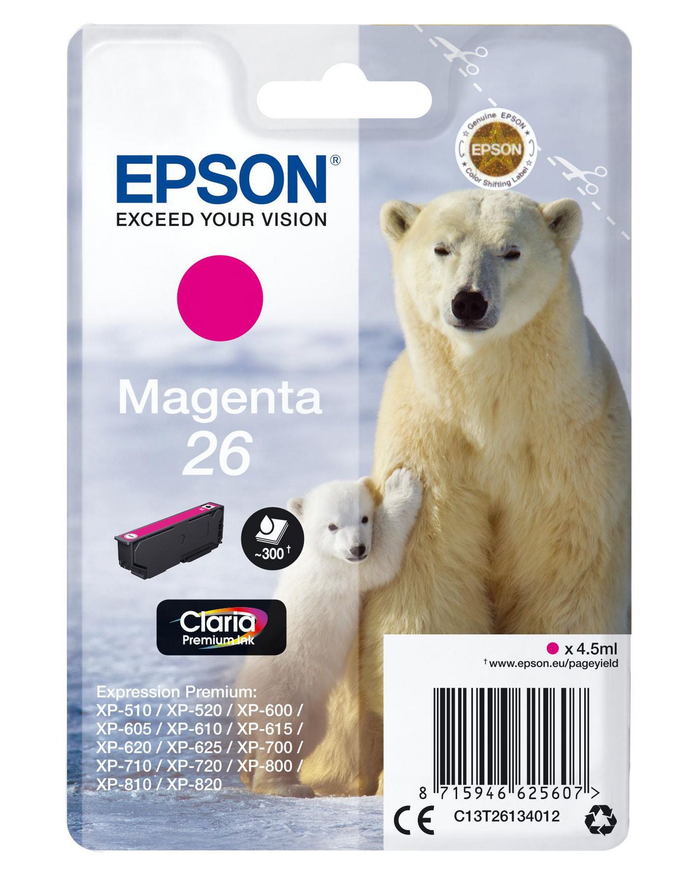 Epson Tintenpatrone 26, Magenta – für Tintenstrahldrucker, Multifunktionsgeräte