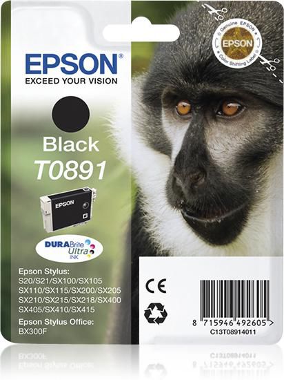 Epson T0891 Schwarz Tintenpatrone (Original) – für Epson Stylus SX415/SX410/SX405 … – C13T08914021