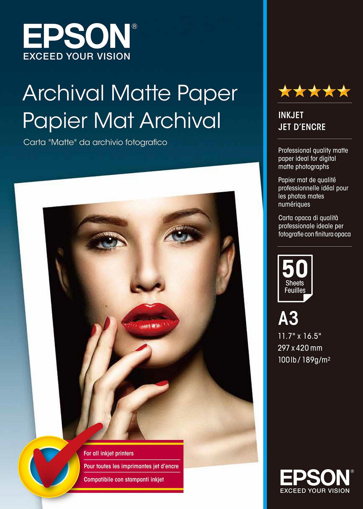 Epson Fotopapier – matt, A3, 192 g/m², einseitig – für Tintenstrahldrucker