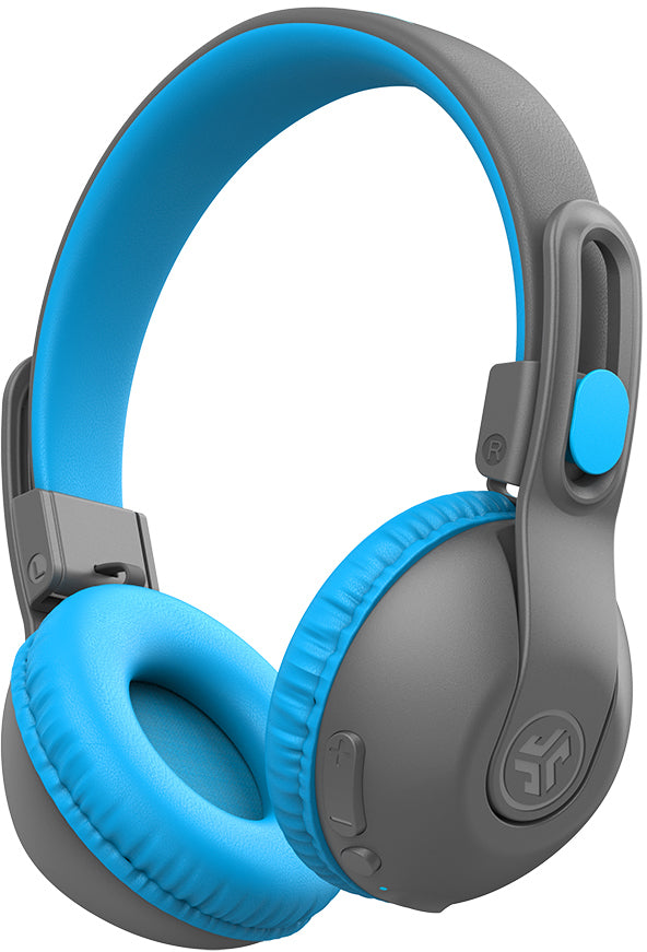 JLab JBuddies Studio 2 Kinderkopfhörer – On-Ear, Kabel + BT (USB-C), 85 dB Lautstärke-Limit, Blau/Grau