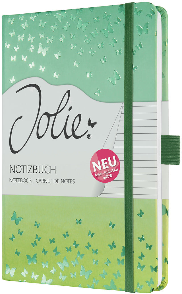 Jolie Notizbuch – A5 – liniert – 174 Seiten – Hardcover, perforiert, Gummiband, Leseband, bunt