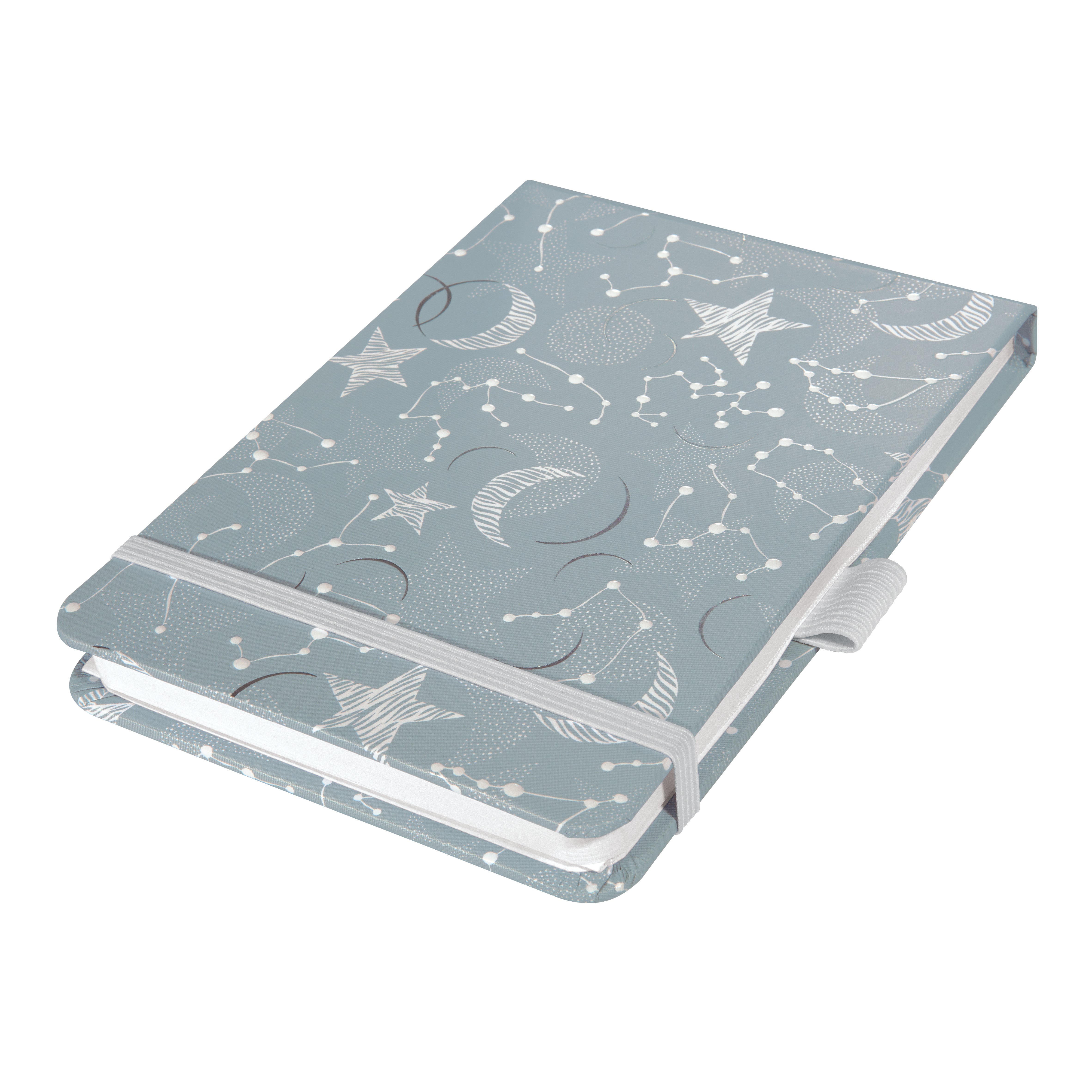 Jolie Notizbuch – 115 × 158 mm – Hardcover, mikroperforiert, Gummiband, Stiftschlaufe – Cosmic Fantasy Grey